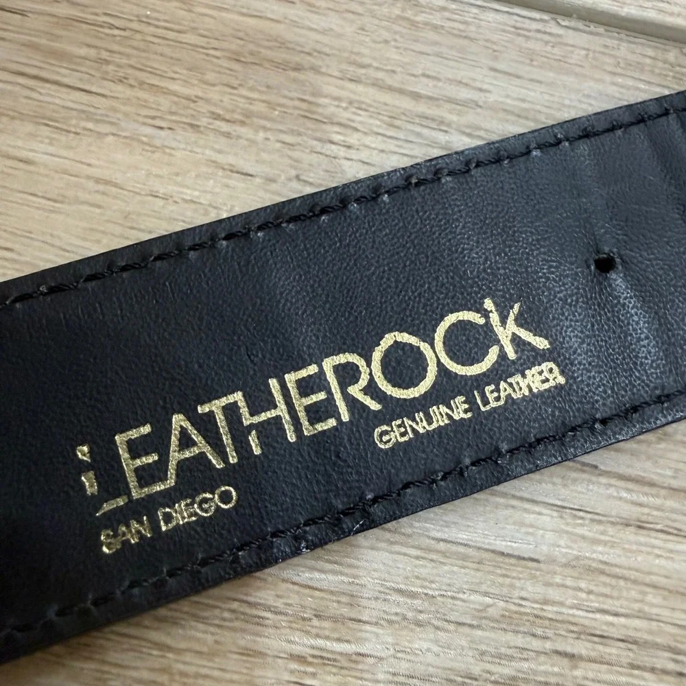 Leatherock San Diego Vintage 90s Black Leather Hipster Grunge Stud Belt